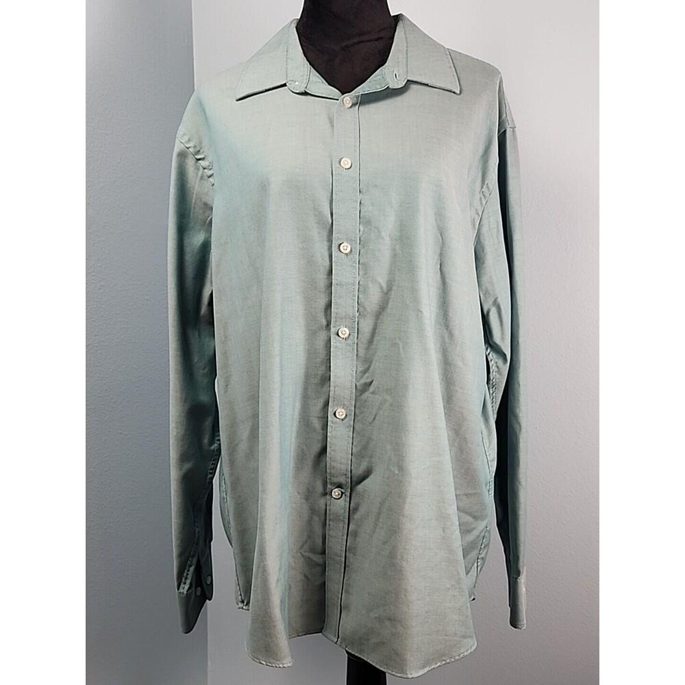 Tommy Hilfiger Mens Athletic Fit Green Stretch Dress Shirt Size 17.5 34/35